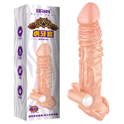 Tiger sleeve - Capa peniana em silicone com texturas anelar e cápsula vibratória em 12 modos de vibração - 12,7 3,7 cm