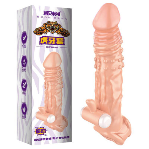 Tiger sleeve - Capa peniana em silicone com texturas anelar e cápsula vibratória em 12 modos de vibração - 12,7 3,7 cm