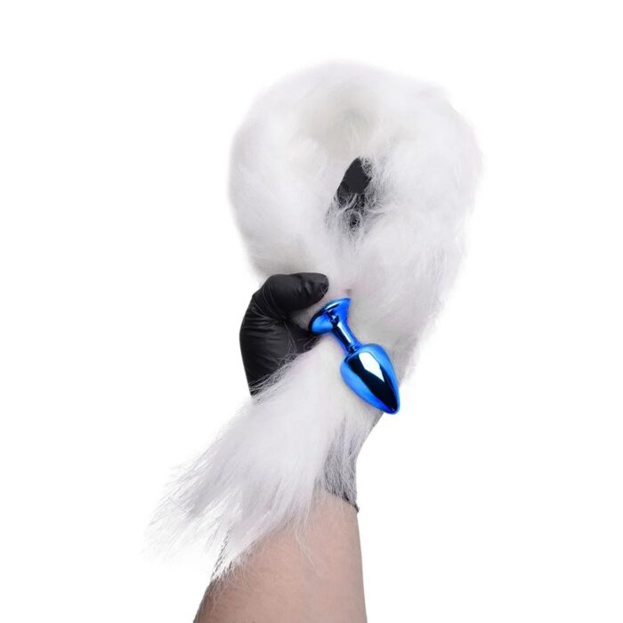 Plug Anal pequeno feito em Metal Azul com Rabo Longo Branco - Hard - Imagem 4
