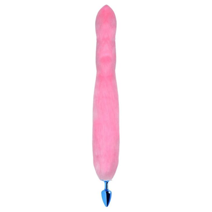 Plug Anal em Metal Azul com Rabo Longo Rosa - Hard - Imagem 2