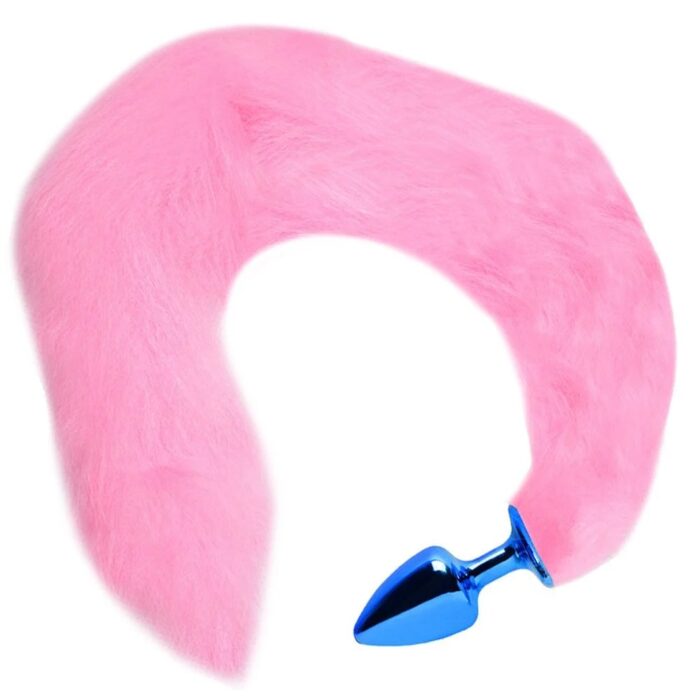 Plug Anal em Metal Azul com Rabo Longo Rosa - Hard - Imagem 3