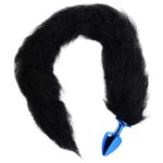 Plug Anal pequeno feito em Metal Azul com Rabo Longo Preto - Hard - Imagem 3