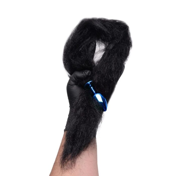 Plug Anal pequeno feito em Metal Azul com Rabo Longo Preto - Hard - Imagem 4