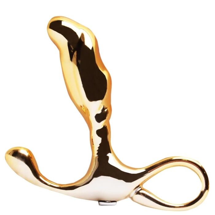 Massageador de próstata em metal com formato ergonômico e alça de segurança - 6,5 x 1,9 cm | cor: dourado - Hard - Imagem 2