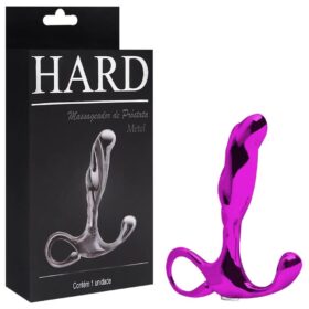 Hard - Massageador de próstata em metal com formato ergonômico e alça de segurança - 6,5 x 1,9 cm Rosa