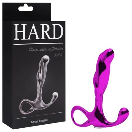 Hard - Massageador de próstata em metal com formato ergonômico e alça de segurança - 6,5 x 1,9 cm Rosa