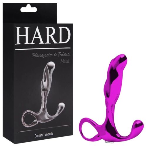 Hard - Massageador de próstata em metal com formato ergonômico e alça de segurança - 6,5 x 1,9 cm Rosa