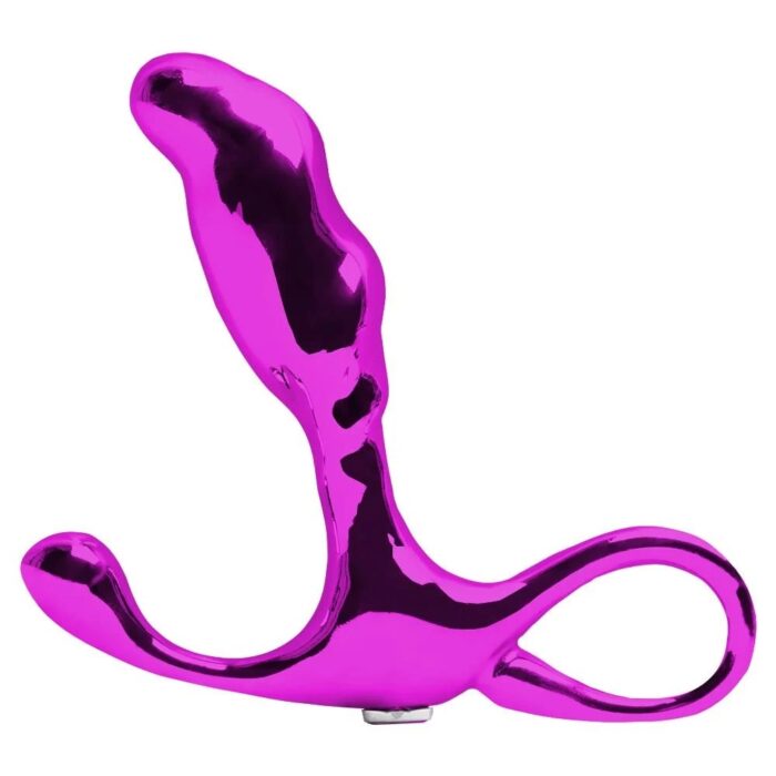 Hard - Massageador de próstata em metal com formato ergonômico e alça de segurança - 6,5 x 1,9 cm Rosa - Imagem 2