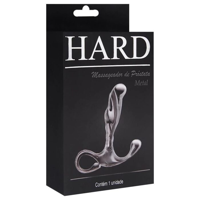 Hard - Massageador de próstata em metal com formato ergonômico e alça de segurança - 6,5 x 1,9 cm Rosa - Imagem 5