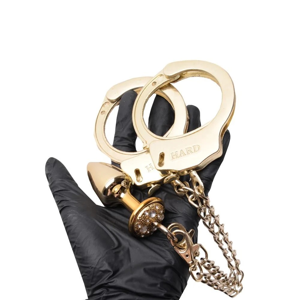 Kit algemas com plug anal Dourado cravejado com strass tamanho P hard - Imagem 3