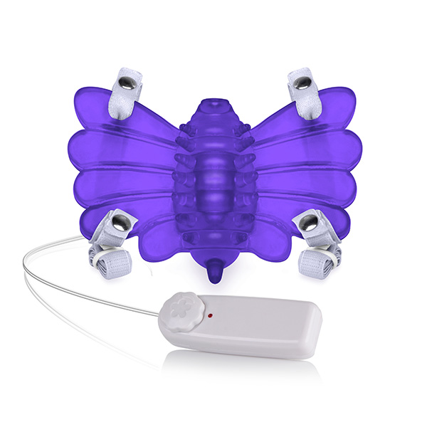 Estimulador de clitóris no formato borboleta com cerdas estimuladoras, vibração multivelocidade e controle remoto Lilás - Imagem 2