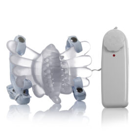 Borboleta mágica Translúcida - Estimulador feminino em forma de borboleta com vibração multivelocidade e cinta elástica