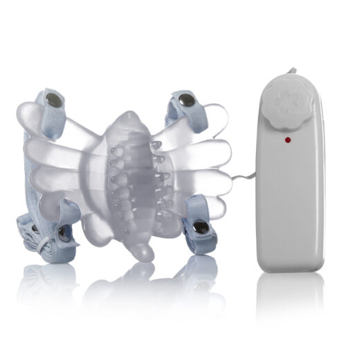 Borboleta mágica Translúcida - Estimulador feminino em forma de borboleta com vibração multivelocidade e cinta elástica