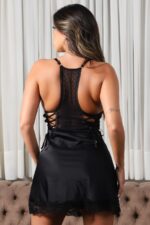 Camisola preta em cetim com detalhe em tule - Imagem 3
