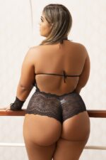 Body preto sem bojo iza acompanha a coleira e Luvas – Plus size - Imagem 3