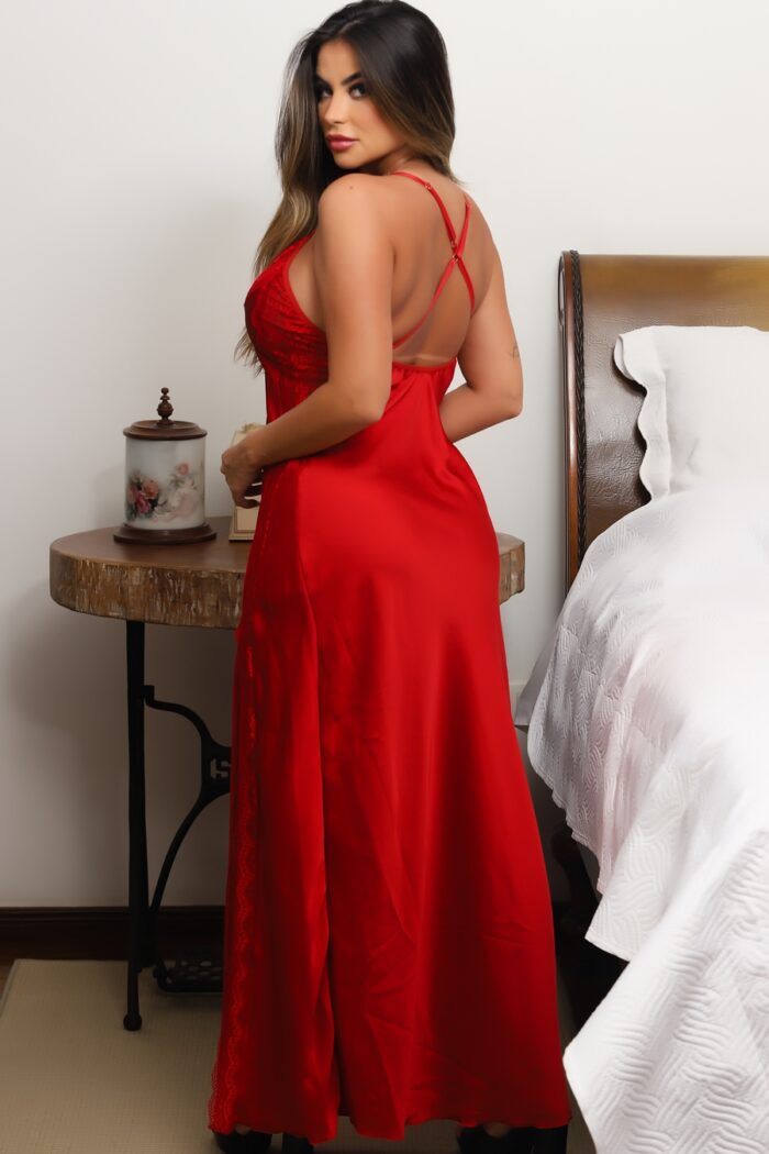 Camisola sensual longa vermelha com fenda lateral - Imagem 4