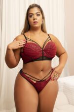 Conjunto Cropped Lingerie Em Renda E Tule Strappy Plus size - Deluxe - Imagem 3