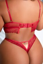 Conjunto Cropped ávila em renda e tule plus size - Vermelho - Imagem 3