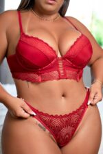 Conjunto Cropped ávila em renda e tule plus size - Vermelho - Imagem 2