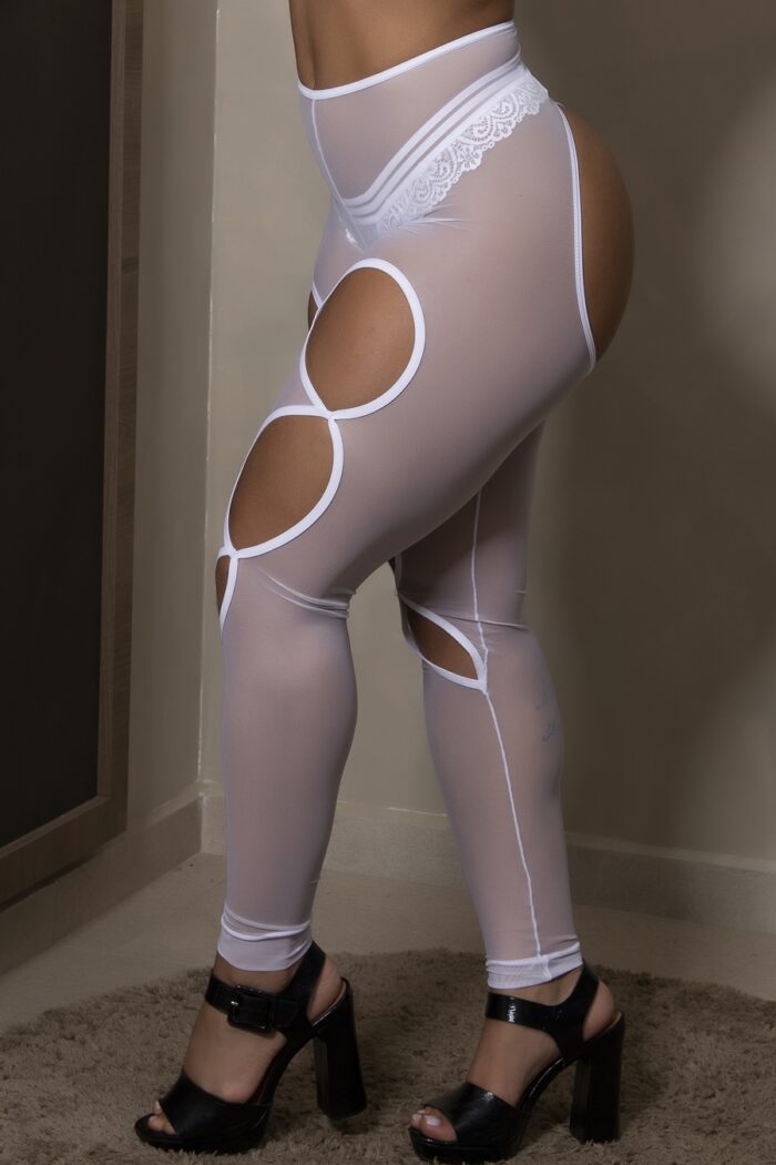 Meia calça sensual cintura alta branca com recortes eróticos - Garota Veneno - Imagem 3