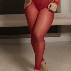 Meia calça sexy desejo vermelha cintura alta bumbum de fora