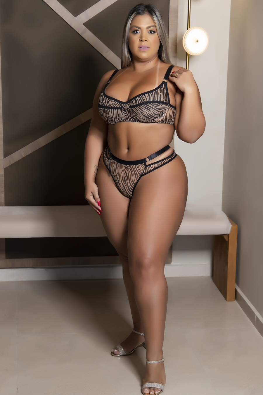 Conjunto sensual plus size estampa animal print sem bojo calcinha sexy com argola - Imagem 2