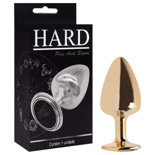 Alternative view of Plug M anal dourado signos em metal com pedra hard
