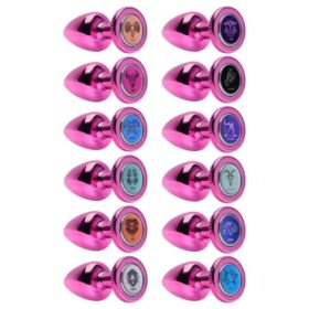 Plug anal de metal tamanho G rosa linha signos hard