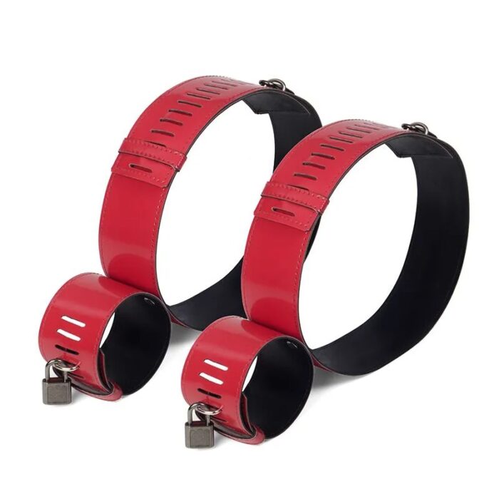 Fetiche playgirl - imobilizador de pernas e pulso com cadeado | cor: vermelho - Imagem 2