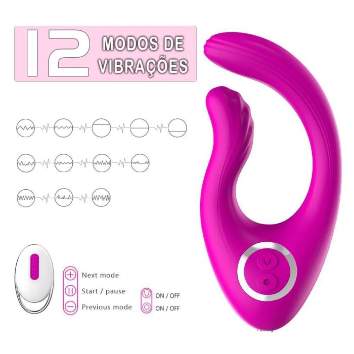 Vibrador com Motor Duplo e controle sem Fio Rosa – Recarregável - Imagem 5