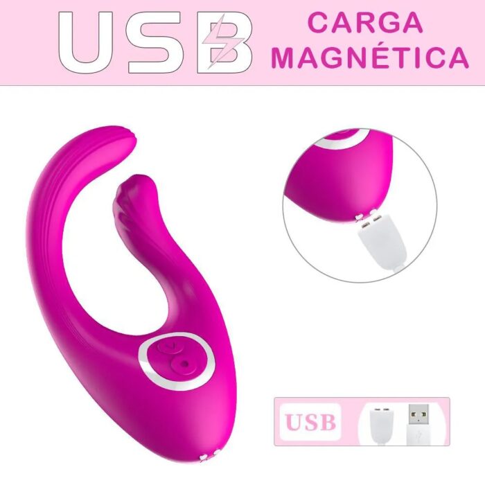 Vibrador com Motor Duplo e controle sem Fio Rosa – Recarregável - Imagem 3