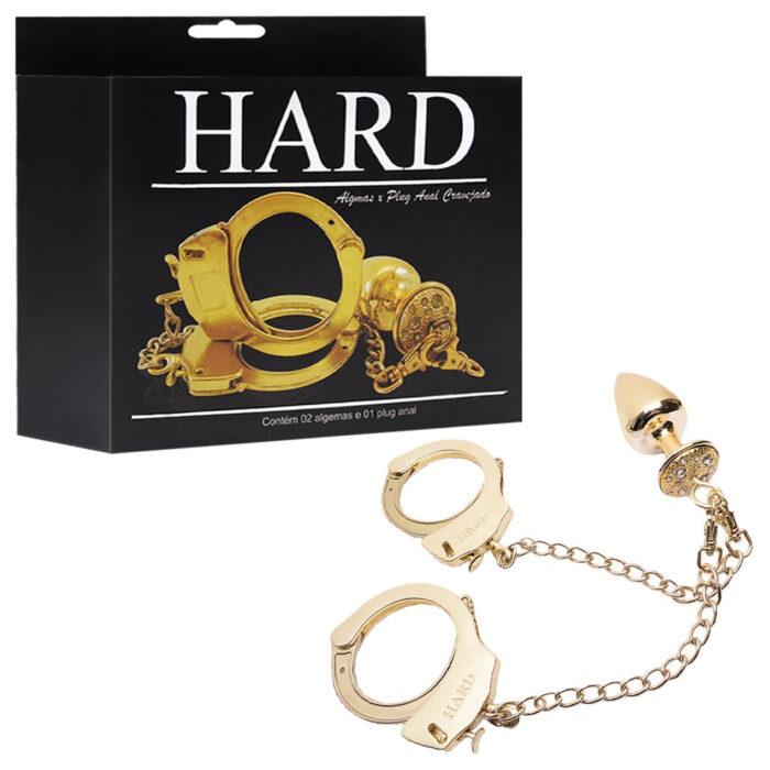 Kit algemas com plug anal cravejado com strass tamanho M - Hard Metal - Imagem 2
