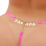 Calcinha fio dental sexy rosa neon escritas strass tallyta - Imagem 8