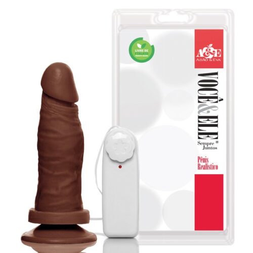 Pênis com vibrador de 14,5x4cm de comprimento com ventosa na cor Marrom