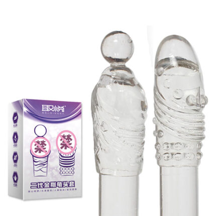 Kit com 2 capas penianas extensoras transparentes com glande definida, cerdas estimuladoras e texturas anelares