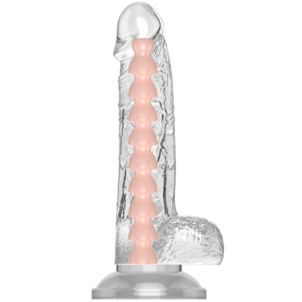 Powerful suction base - Prótese peniana realística translúcida com escroto, vértebra e base em ventosa - 18 x 3,6 cm