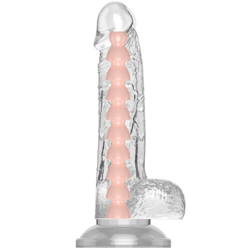 Powerful suction base - Prótese peniana realística translúcida com escroto, vértebra e base em ventosa - 18 x 3,6 cm