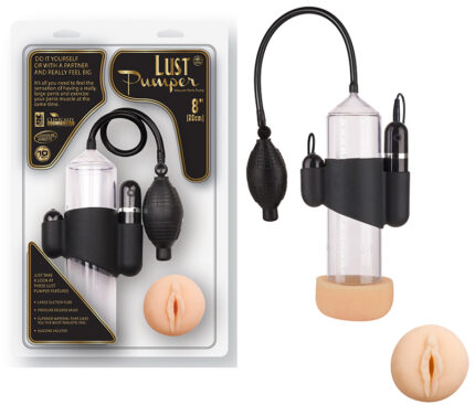 Lust pumper - Bomba peniana manual com cápsula vibratória de 10 velocidades e anel em cyberskin - 20 x 6 cm