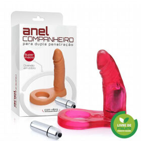 Anel Companheiro para Dupla Penetração 11x2,5 cm Com Vibrador Vermelho