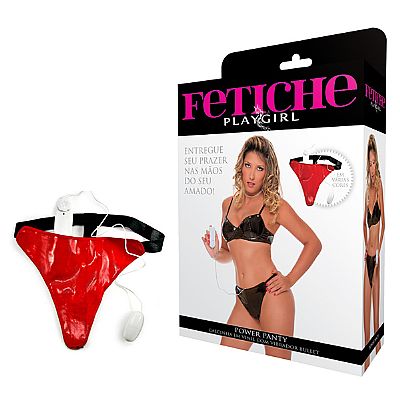 Calcinha com vibrador bullet em vinil - Vermelho