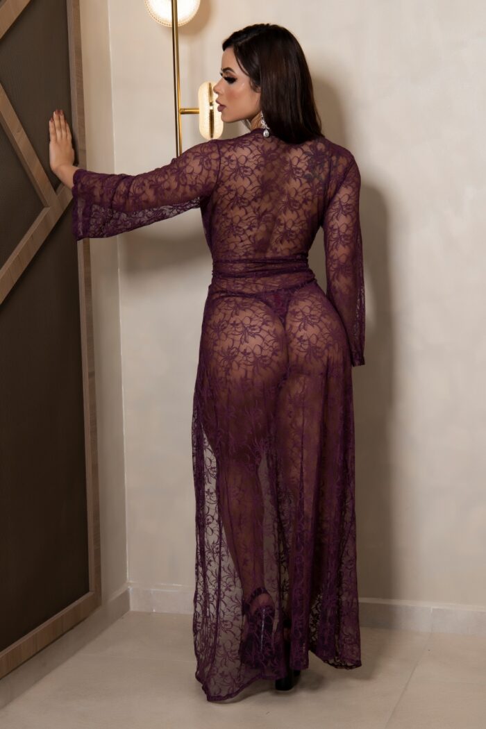 Robe longo em rendão com fita Cor Absoluto - Lingerie garota veneno - Imagem 3