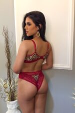 Conjunto de lingerie tule estampado e renda bojo multiformas com calcinha fio - Imagem 2
