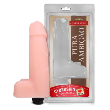 Pênis Em CyberSkin Com Vibrador e Escroto 18x4,5cm - Sexy Fantasy