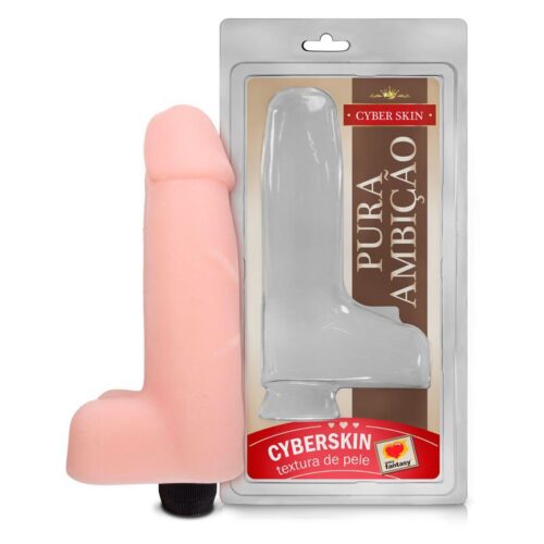 Pênis Em CyberSkin Com Vibrador e Escroto 18x4,5cm - Sexy Fantasy