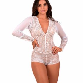 Body Sensual branco com manga Longa - Hagatha