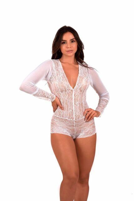 Body Sensual branco com manga Longa - Hagatha