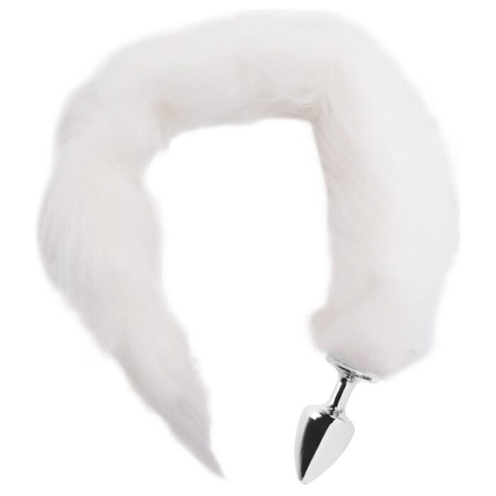 Plug Anal em Metal Cromado com Rabo Longo Branco - Hard - Imagem 2