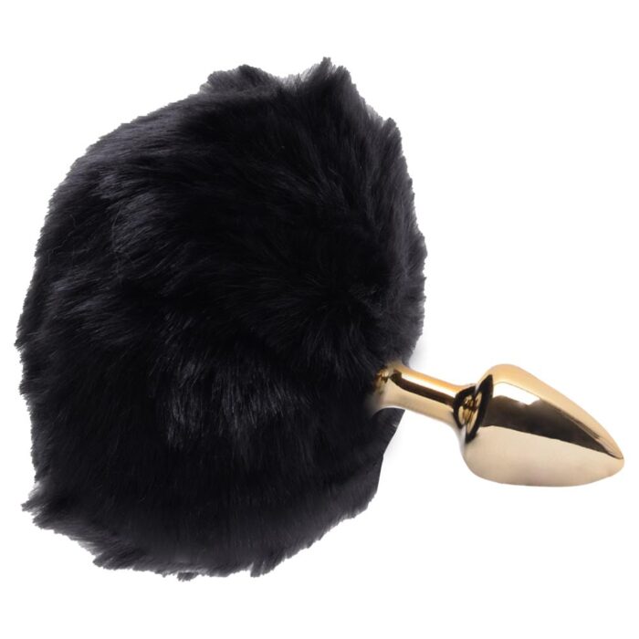 Plug De Metal Dourado Com Rabo Pompom Escuro – Hard - Imagem 3