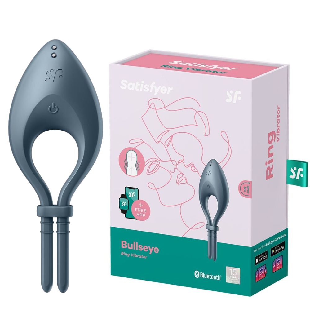 Anel peniano com vibrador e aplicativo - Satisfyer Bullseye Dark Azul