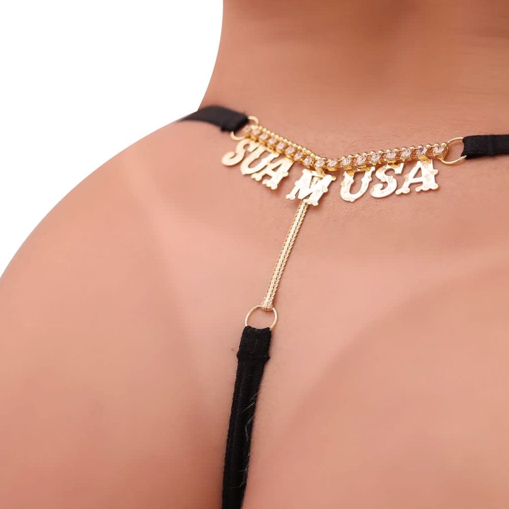 Calcinha Fio Dental Renda Preta Palavras Strass Tallyta - Imagem 10